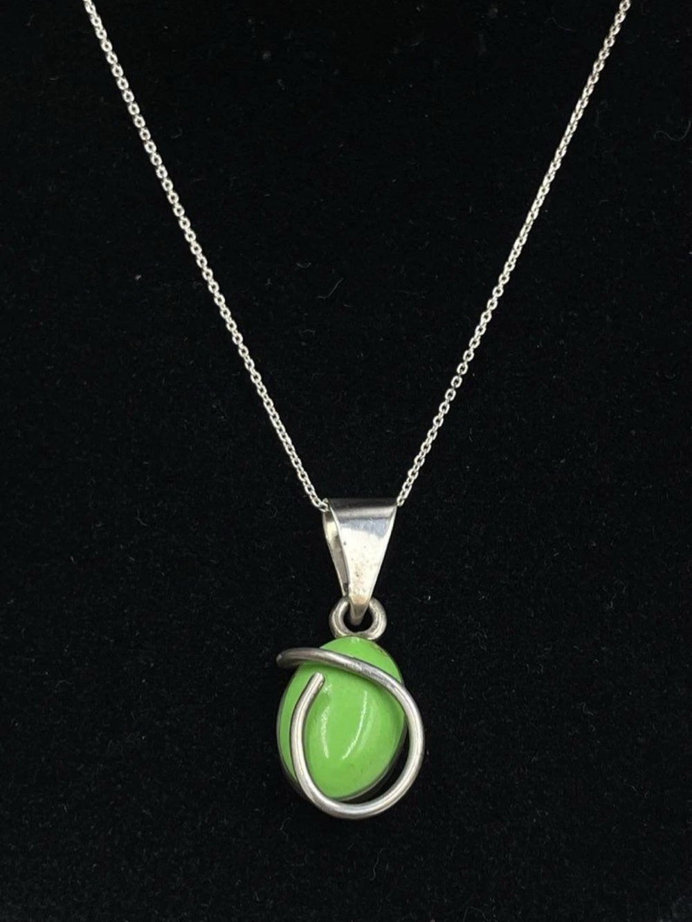 Vintage Mexican Sterling Silver Green Turquoise Cage Pendant Necklace Italy 26"
